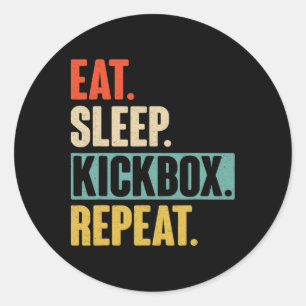 Adesivo Redondo Coma Dormir Kickbox Repetir - Kickboxin Vintage Re