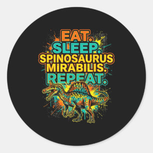 Adesivo Redondo Coma dormir spinosaurus mirabilis repita espirre