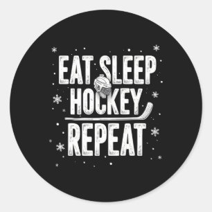 Adesivo Redondo Coma Hockey com Sono Repete Feriado Engraçado Espo