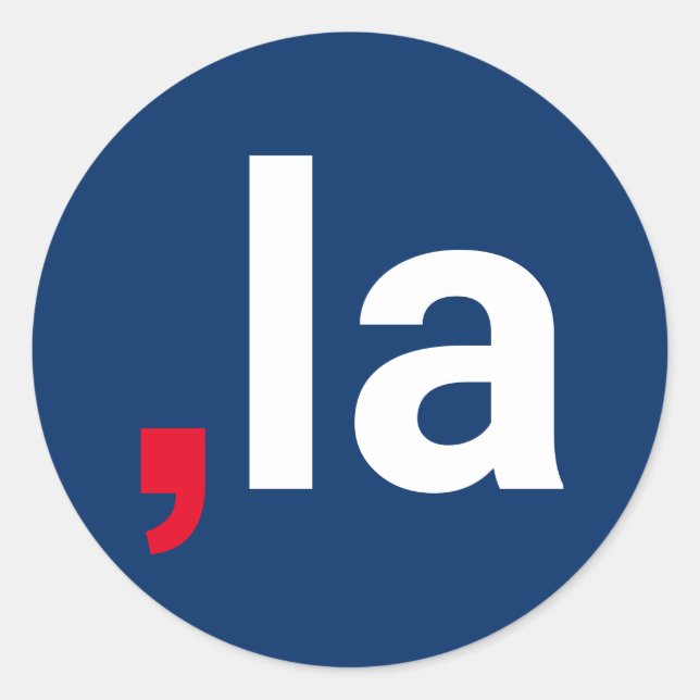 Adesivo Redondo Coma La kamala pronúncia engraçada azul vermelho (Frente)