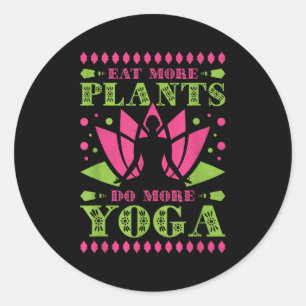 Adesivo Redondo Coma Mais Plantas Fazendo Mais Yoga, Vegan