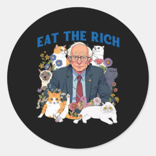 Adesivo Redondo Coma O Rich Bernie Sanders Floral Cat Resiste A Ag