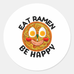 Adesivo Redondo Coma Ramen Seja Feliz Kawaii Estilo Divertido Japo