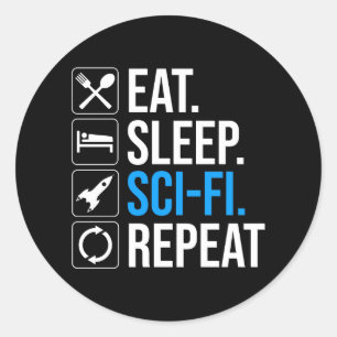 Adesivo Redondo Coma uma repetição Sci-Fi para dormir