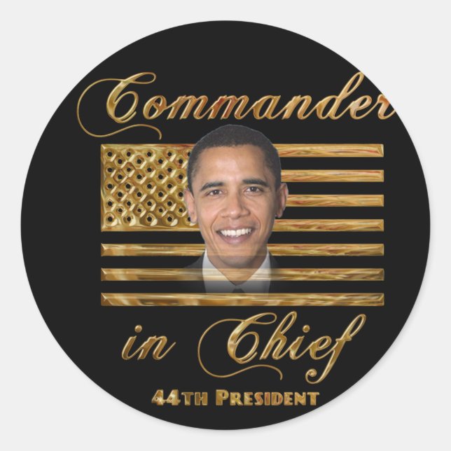 Adesivo Redondo Comandante Chefe, Barack Obama (Frente)