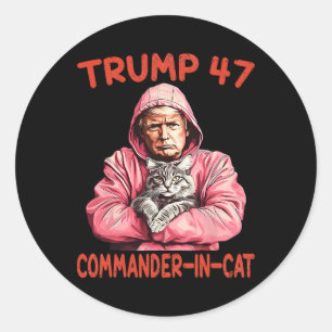 Adesivo Redondo Comandante De Trump Em Gato Engraçado E Trump