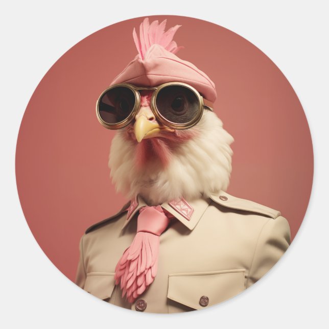 Adesivo Redondo Comandante do frango na moda Páscoa (Frente)