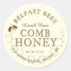 Adesivo Redondo Comb Honey Realista Honeybee Honeycomb Local Raw