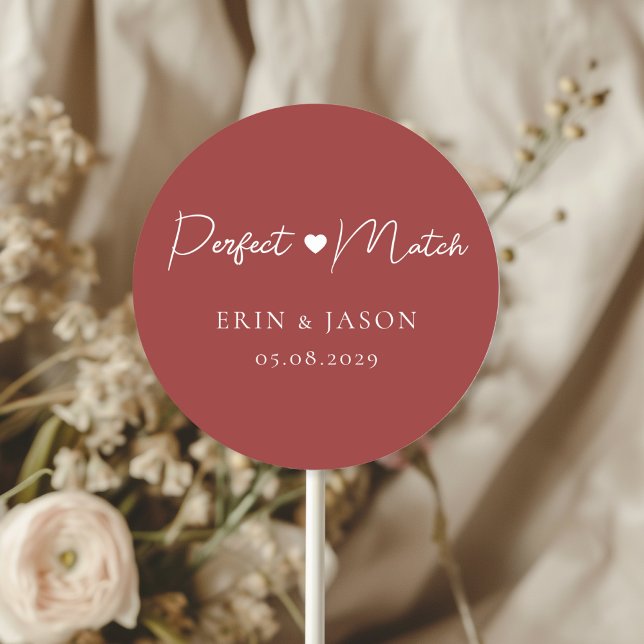 Adesivo Redondo Combinação Perfeita! Vermelho, Elegante, Simples  (Perfect Match! Red, Elegant, Simple, Heart, Classic, Round, Wedding Sticker.)