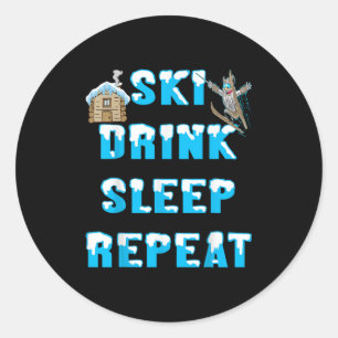 Adesivo Redondo Come Sleep Ski Drink Repete Neve Esportes De Inver