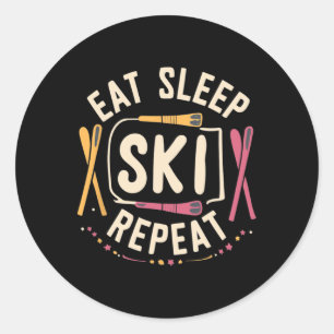 Adesivo Redondo Come Sleep Ski Repetir Esqui esquiador Esportes de