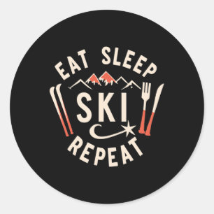 Adesivo Redondo Come Sleep Ski Repetir Esqui esquiador Esportes de