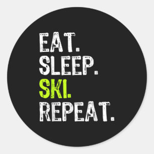 Adesivo Redondo Come Sleep Ski Repetir Esqui Skier Lover Engraçado