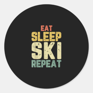 Adesivo Redondo Come Sleep Ski Repetir Esqui Skiing Skier Funny Lo
