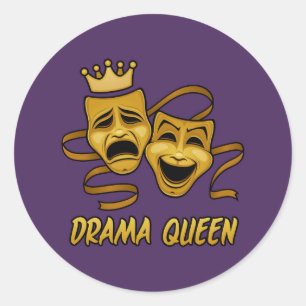 Adesivo Redondo Comédia Da Rainha Drama E Máscara Dourada De Teatr