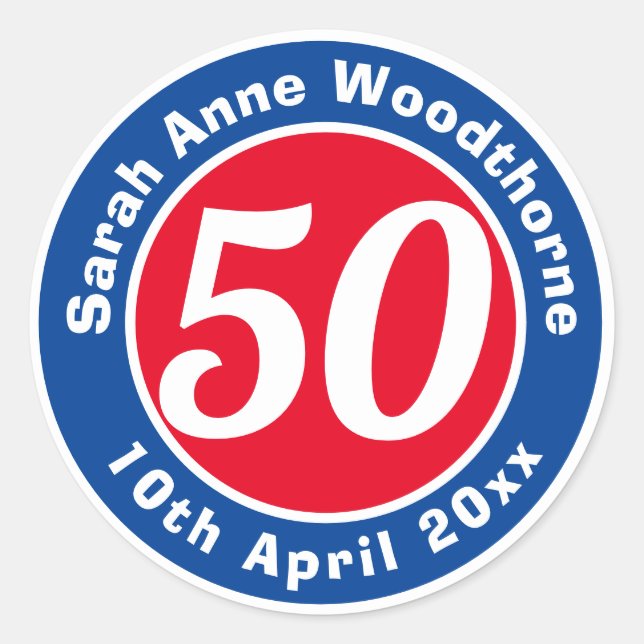 Adesivo Redondo Comemoração de Aniversário com Nome, Idade e Data (Frente)