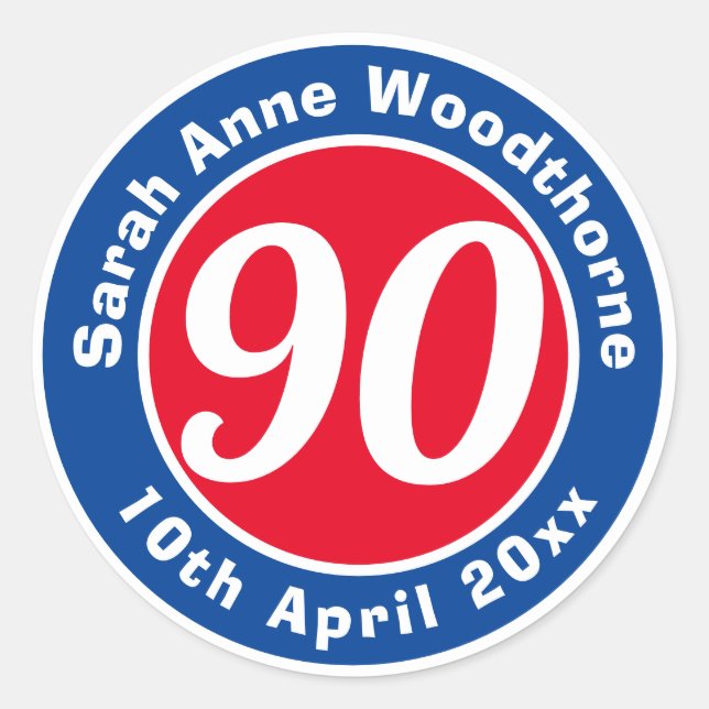 Adesivo Redondo Comemoração de Aniversário com Nome, Idade e Data (Frente)