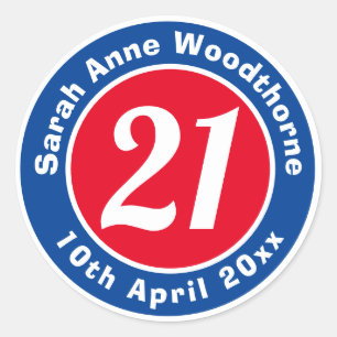 Adesivo Redondo Comemoração de Aniversário com Nome, Idade e Data