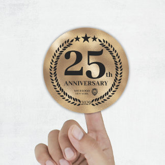 Adesivo Redondo Comemoração do logotipo comercial do 25 Dourado