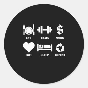 Adesivo Redondo Comer Comboio Trabalho Adormecer Sono Repetir Gin