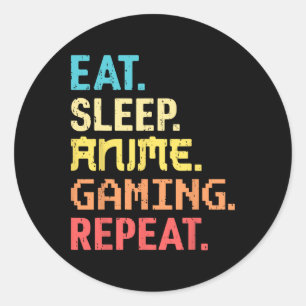 Adesivo Redondo Comer Dormir Anime Jogos Repetir Divertido Gamer A