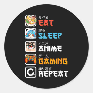 Adesivo Redondo Comer Dormir Anime Jogos Repetir Gamer Homens Adol