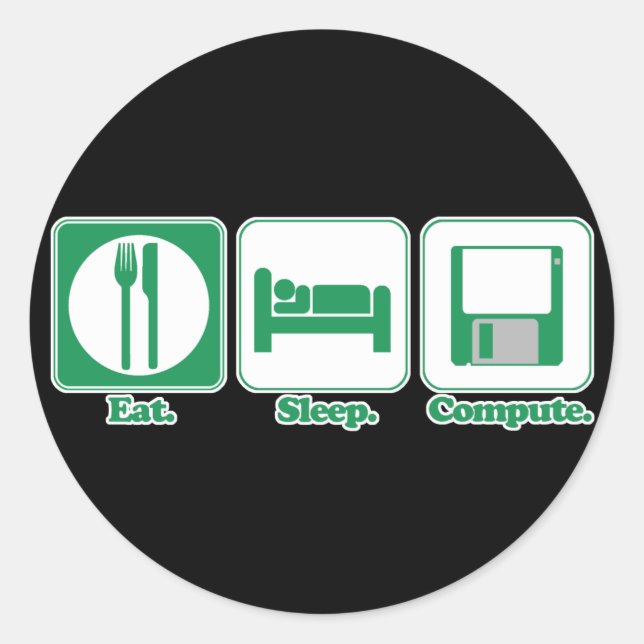Adesivo Redondo comer dormir computador (verde) (Frente)