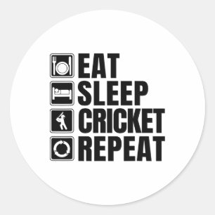 Adesivo Redondo Comer Dormir Críquete Repetir Camiseta Divertida d