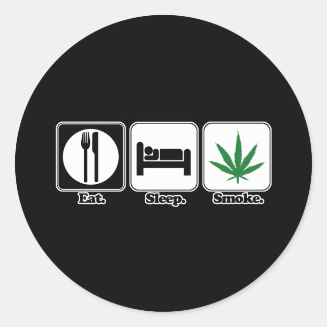 Adesivo Redondo comer dormir fumar maconha (Frente)