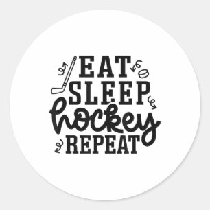 Adesivo Redondo Comer Dormir Hóquei Repetir Hóquei no Gelo Hóquei