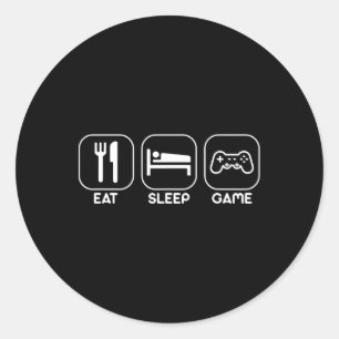 Adesivo Redondo Comer Dormir Jogo Camiseta Divertida de Presente d