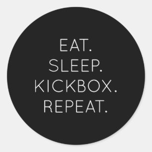 Adesivo Redondo Comer Dormir Kickbox Repetir - Kick Boxing Engraça