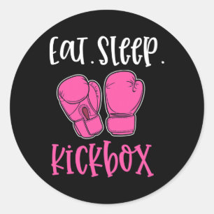 Adesivo Redondo Comer Dormir Kickbox Rosa Frase Citação Kickboxing