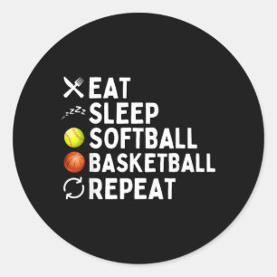 Adesivo Redondo Comer Dormir Softbol Beisebol Repetir Divertido So