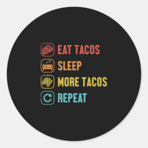 Adesivo Redondo Comer dormir tacos repetir casca dura al pastor