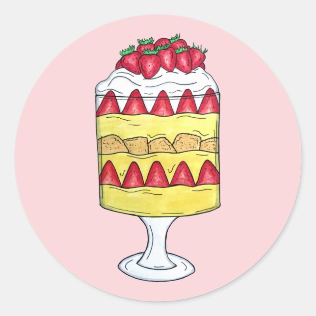 Adesivo Redondo Comida Britânica de Fruta de Trifle em Inglês (Frente)