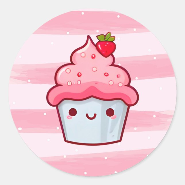 Adesivo Redondo Comida de cupcake de desenho rosa japonês, bonito  (Frente)