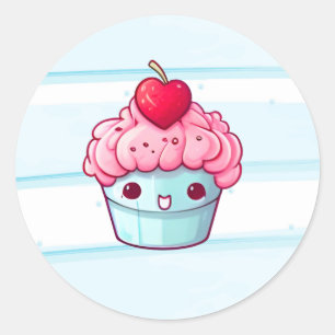 Adesivo Redondo Comida de cupcake de desenho rosa japonês, bonito 