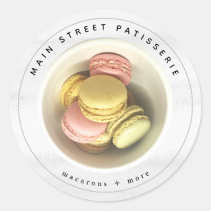 Adesivo Redondo Comida de Macarons Franceses Foto Patisserie Busin