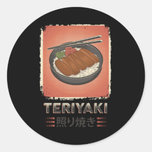 Adesivo Redondo Comida de Teriyaki Japonês Perfeito   Estilo Vint