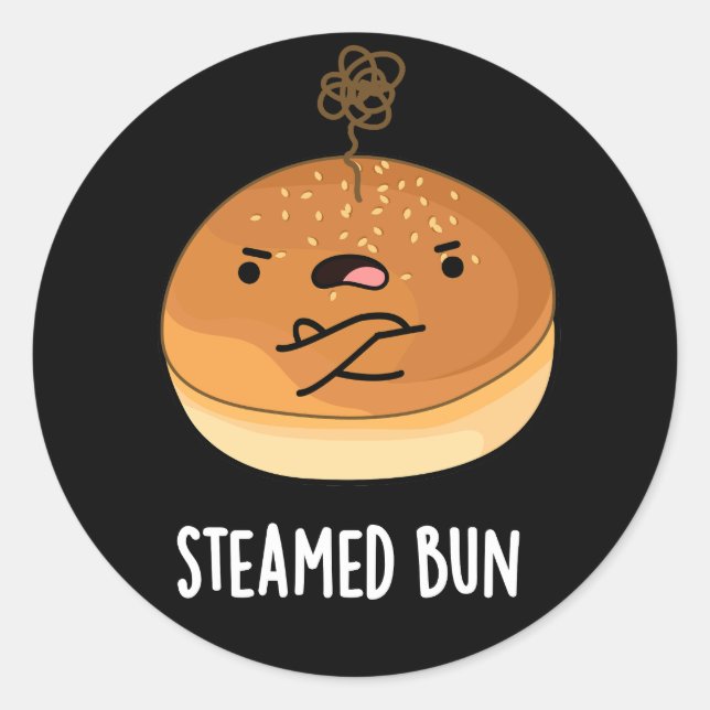 Adesivo Redondo Comida Engraçado Steamed Bun Escuro BG (Frente)