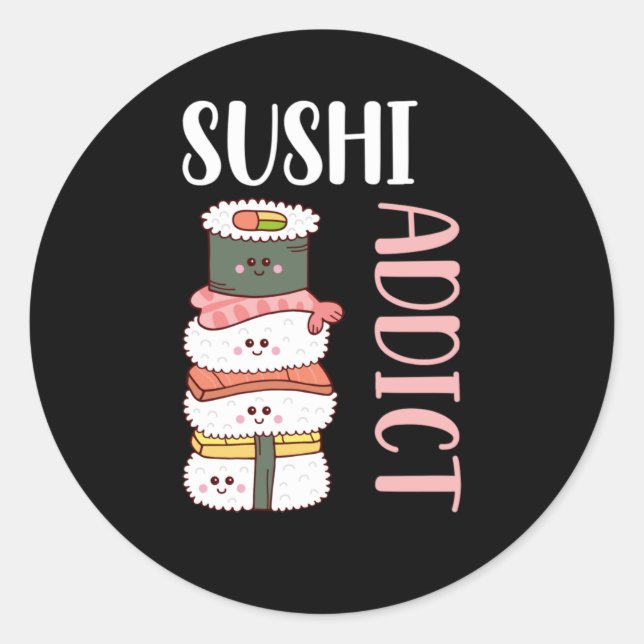 Adesivo Redondo Comida Japonesa Bonita com Anime de Sushi (Frente)