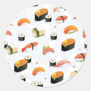 Adesivo Redondo Comida japonesa: padrão Sushi