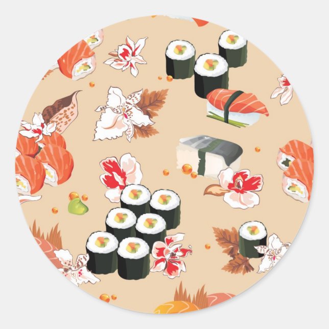 Adesivo Redondo Comida Japonesa: Padrão Sushi 3 (Frente)