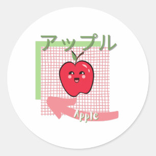 Adesivo Redondo comida kawaii - maçã fofa, rosa, verde