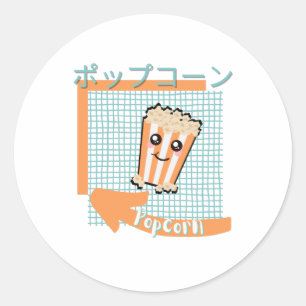 Adesivo Redondo comida kawaii- pipoca, laranja, turquesa