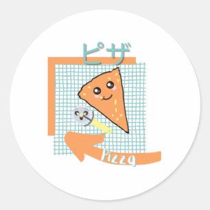 Adesivo Redondo comida kawaii - pizza fofa, laranja, turquesa