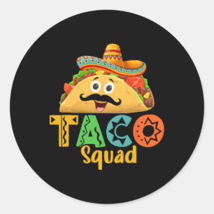 Adesivo Redondo Comida mexicana Cinco de Mayo Taco Squad