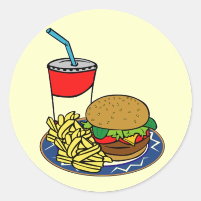 Adesivo Redondo Comida rápida - Burger & Fries (Frente)