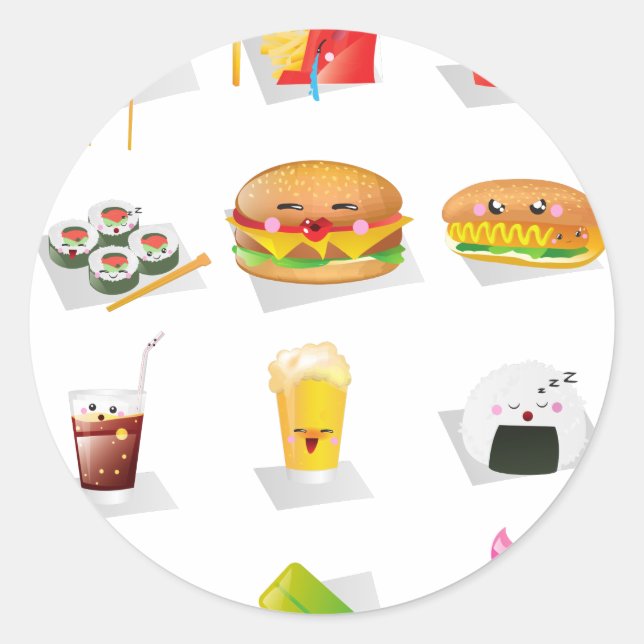 Adesivo Redondo comida rápida kawaii (Frente)